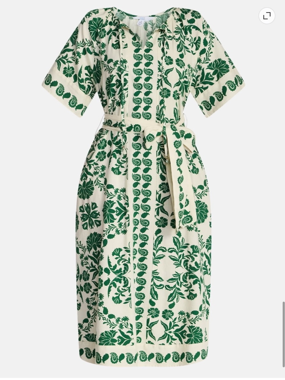 🧡🔥Time & Tru - Border Print Linen-Blend Midi Dress - L